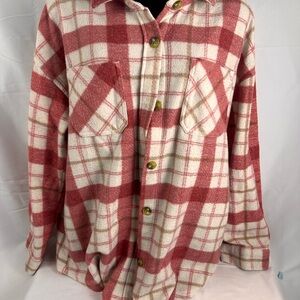 Maurices Red and Cream Plaid Button Down Shirt